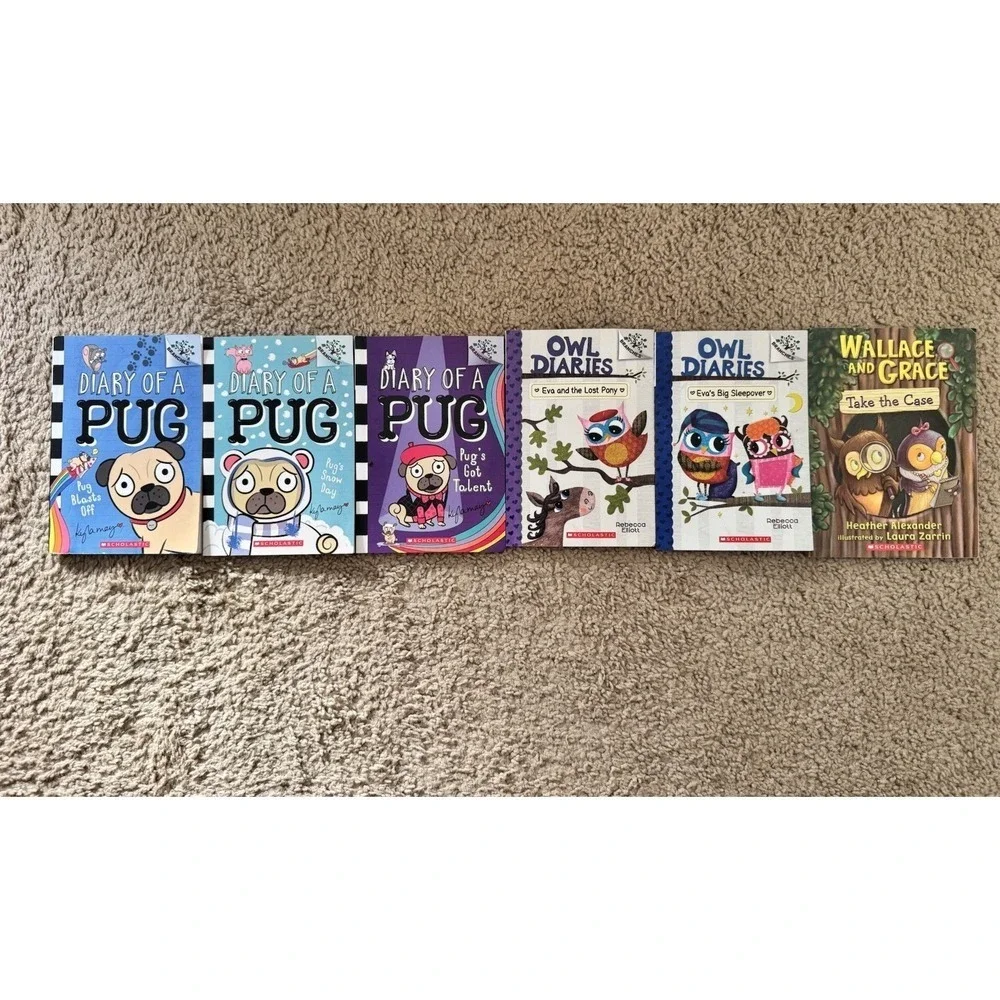 Young Adult Book Bundle Lot 6-9 Yr Old Diary Of A Pug, Owl Diaries, Set Of 6 EUC